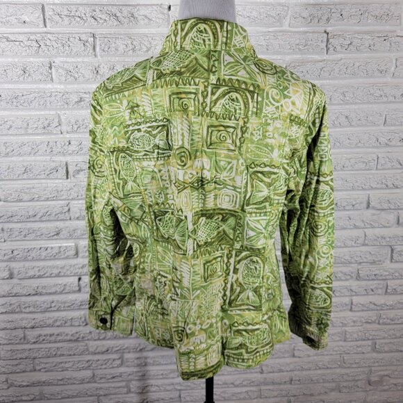 Chicos Womens Top 3 Standard XL Shacket Green Geometric Cotton Blend SWE67E - Picture 7 of 10